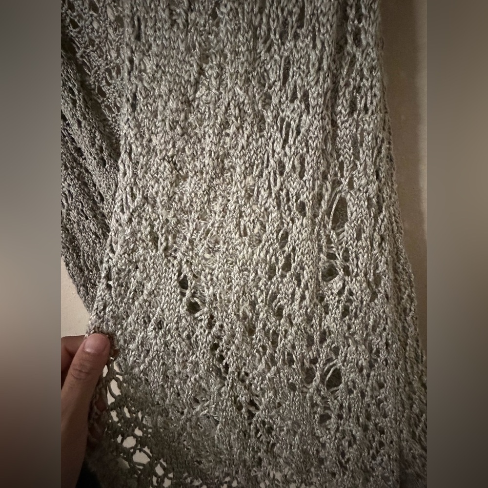 Open-Knit Short Sleeve Cardigan Sweater - Light Gray -Eileen Fisher - Picture 6 of 8